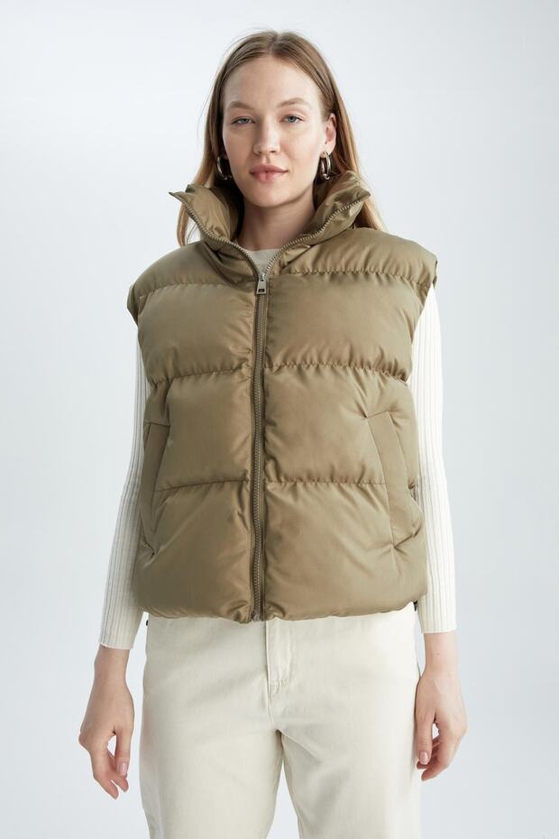 Relax Fit Dik Yaka Basic Cepli Şişme Yelek - 2