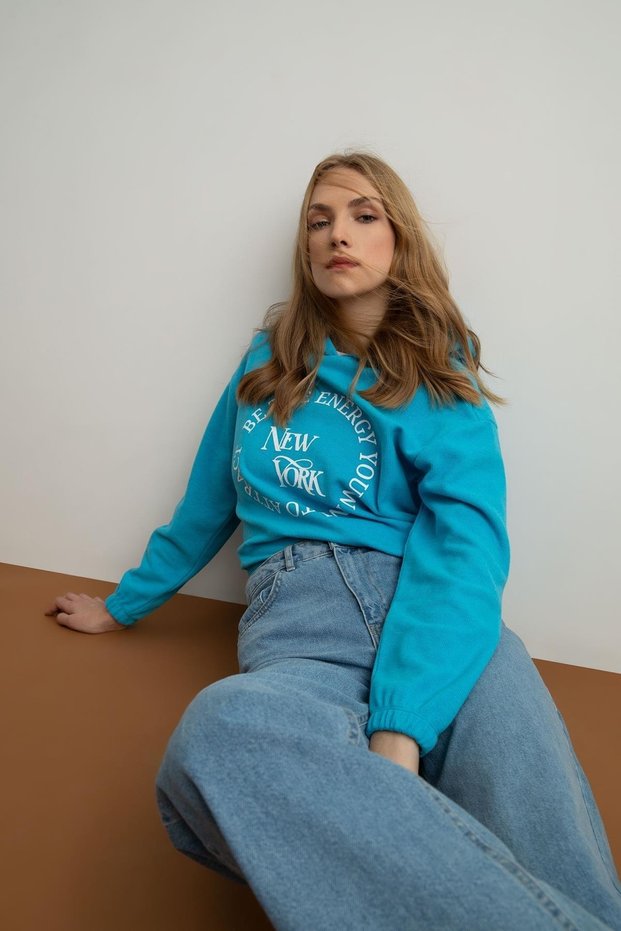 Regular Fit Hooded Slogan Printed Thessaloniki Fabric Sweatshirt Z1501Az22Au