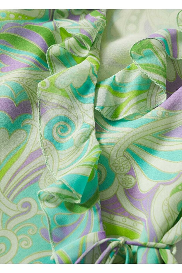 Volanlı Desenli Elbise - 6