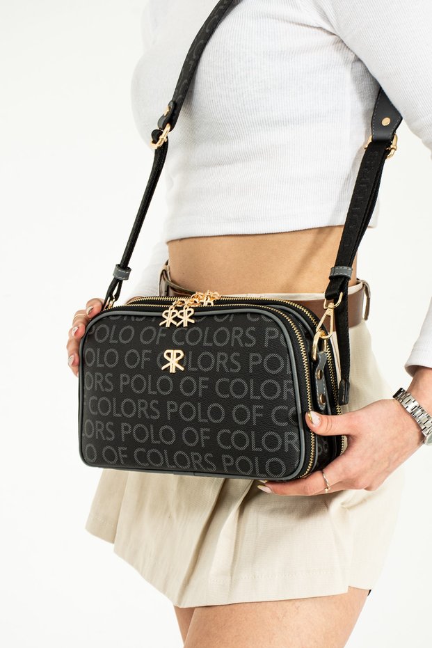 Lili Black Gray Printed Three-Eye Women's Shoulder Bag 17x28 Size
