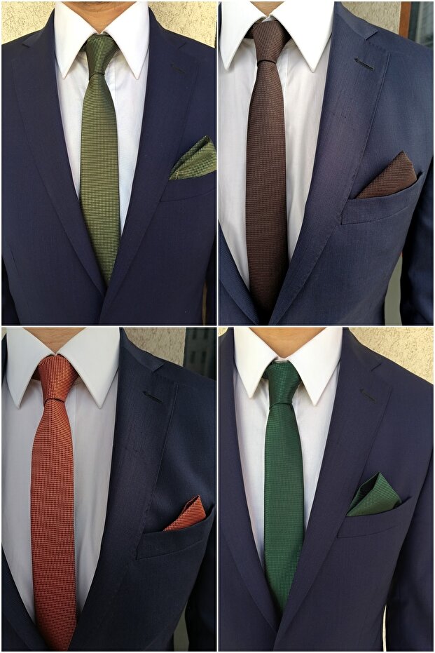 Khaki Brown Dark Orange Green 5 Cm Tie Handkerchief Set Krv-4k014918-set