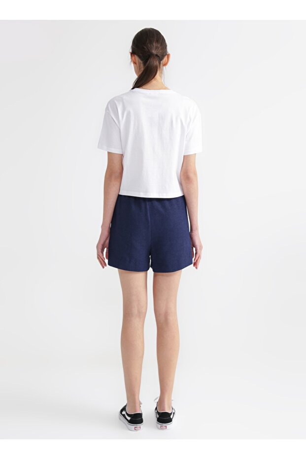 Lastikli Bel Basic Lacivert Kadın Şort Frankı - 5