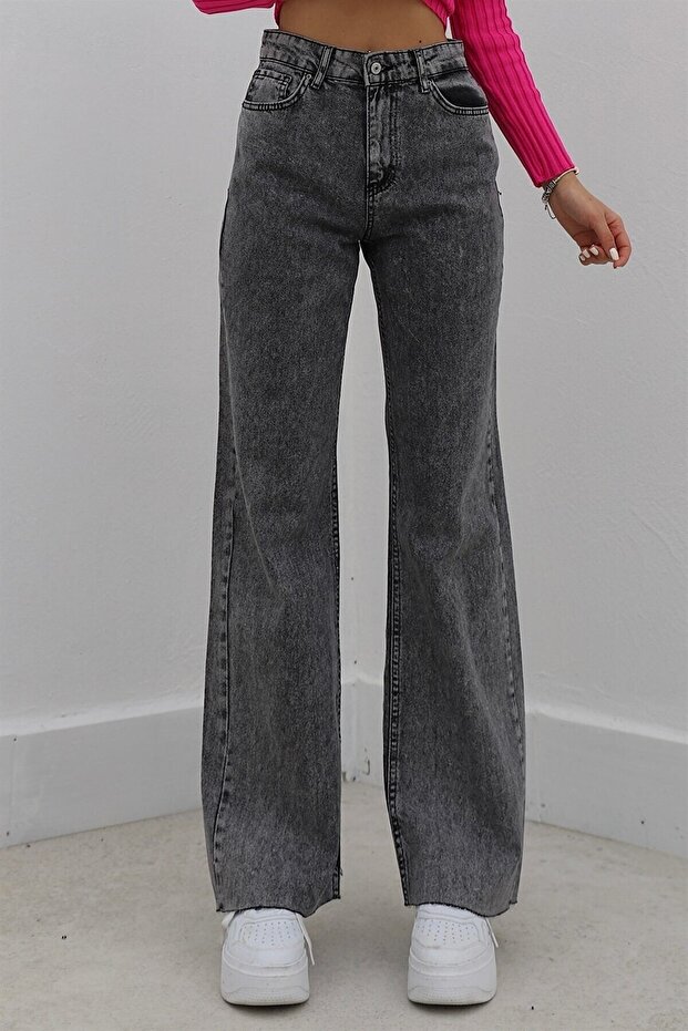Anthracite Extra High Power Lycra Smoked Loose Jeans Palazzo Trousers (super High)