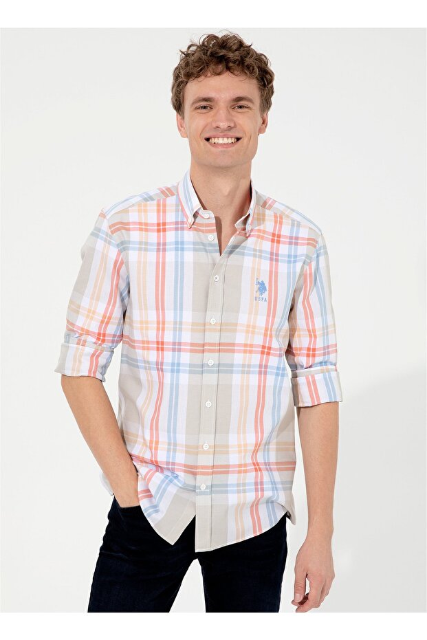 Orange Men's Shirt - Buttoned Collar, Pinusmuga