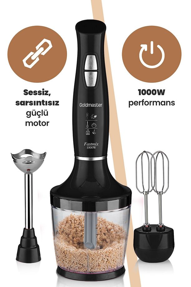 Fastmix Siyah 1000 Watt Sessiz Hız Ayarlı 3 In 1 Doğrama Karıştırma Blender Seti - 3