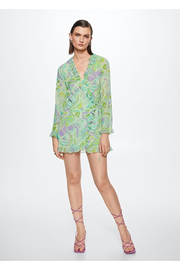 Volanlı Desenli Elbise - 2