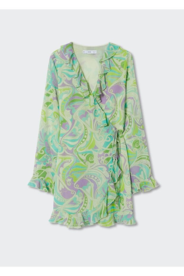 Volanlı Desenli Elbise - 3