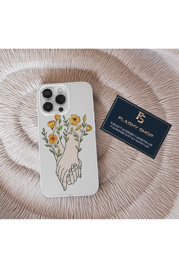 Redmi Note 8 Compatible Flower and Hand Patterned Transparent Case
