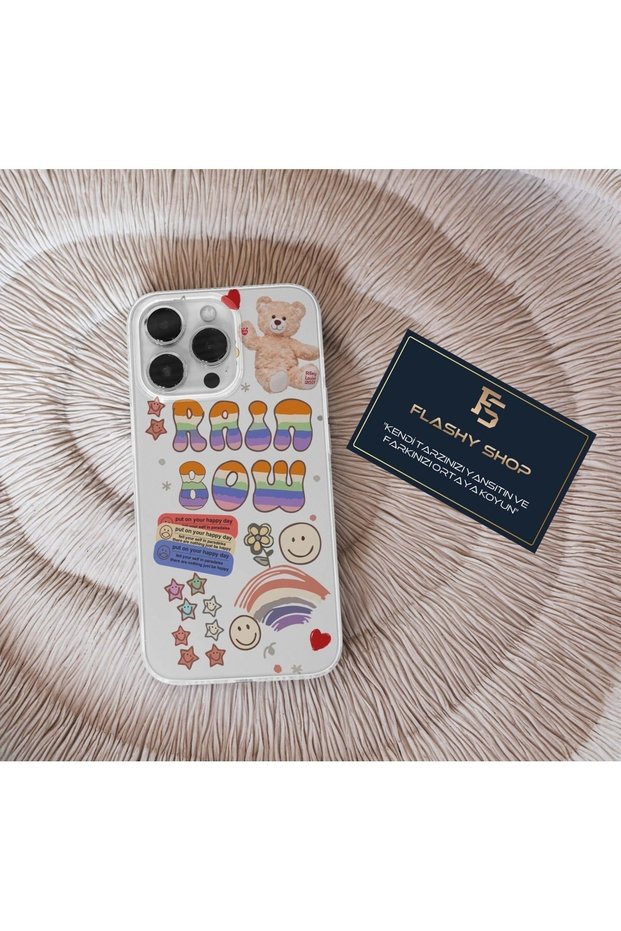 Huawei P40 Lite Compatible Rainbow Teddy Bear Design Transparent Case