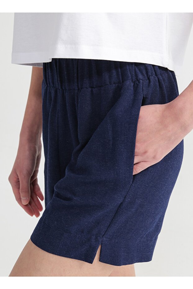 Lastikli Bel Basic Lacivert Kadın Şort Frankı - 4