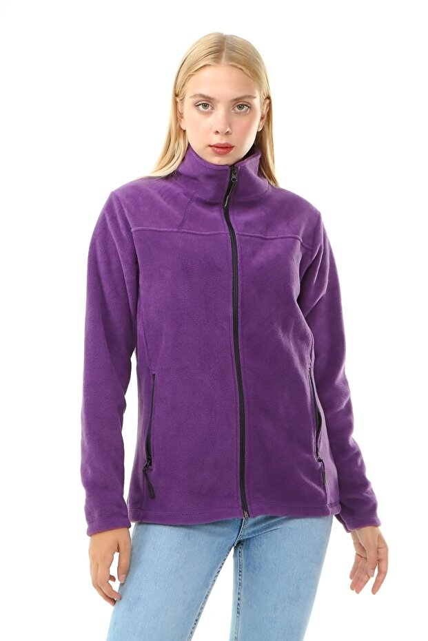 Women's Purple Fleece with Zippered Stand Collar