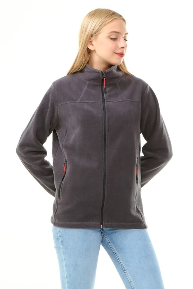 Boydan Zippered Women's Gray Fleece with Stand Collar