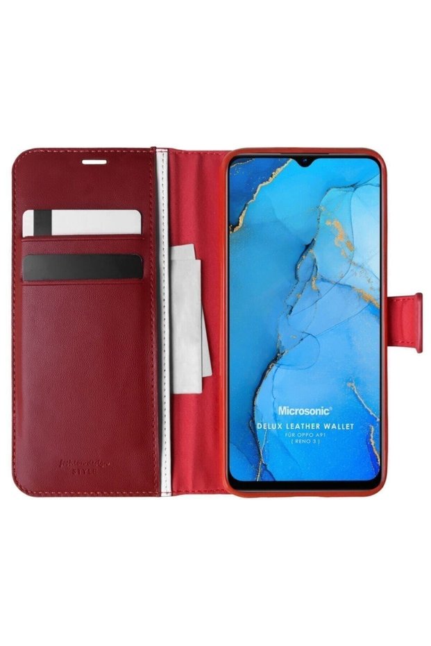 Oppo Reno 3 Case with Stand Flip Cover Protected Red