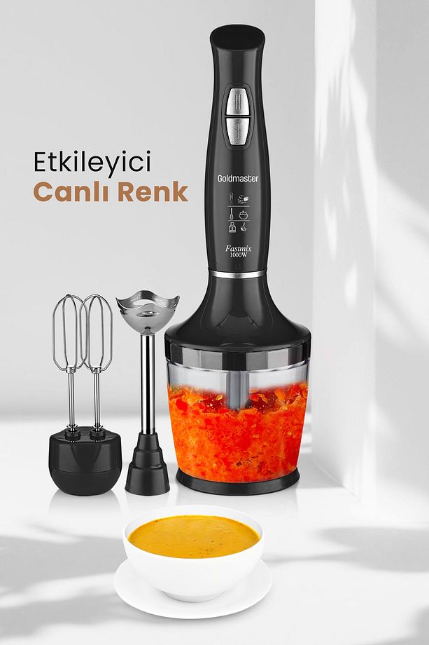 Fastmix Siyah 1000 Watt Sessiz Hız Ayarlı 3 In 1 Doğrama Karıştırma Blender Seti - 5