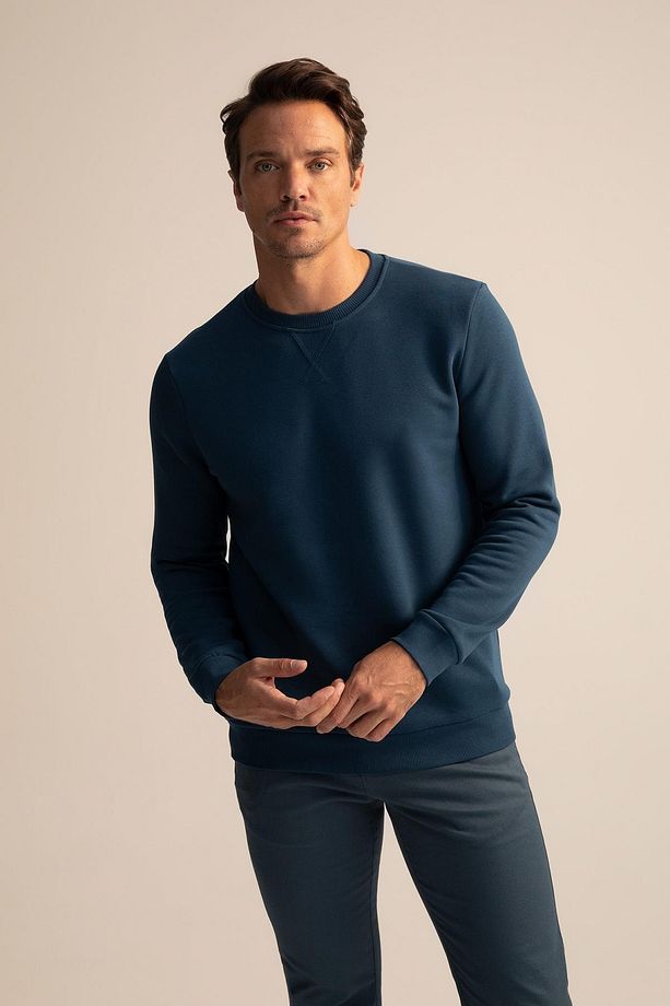 Regular Fit Bisiklet Yaka Basic Pamuklu Sweatshirt - 3