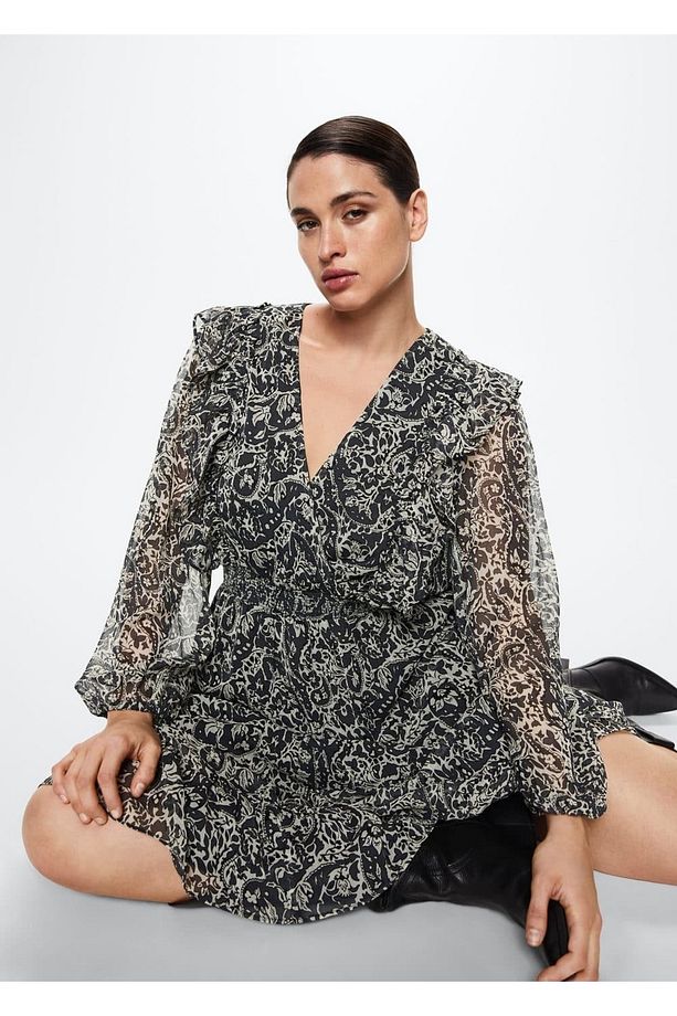 Paisley Desenli Şifon Elbise - 8