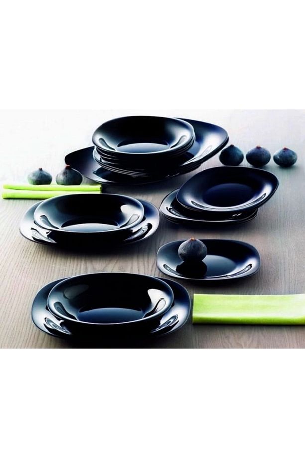 Carine Temperli 12 Parça Yemek Takımı.siyah 6 Adet 27 Cm.servis Ve Siyah 6 Adet 21 Cm.yemek Tabağı. - 1