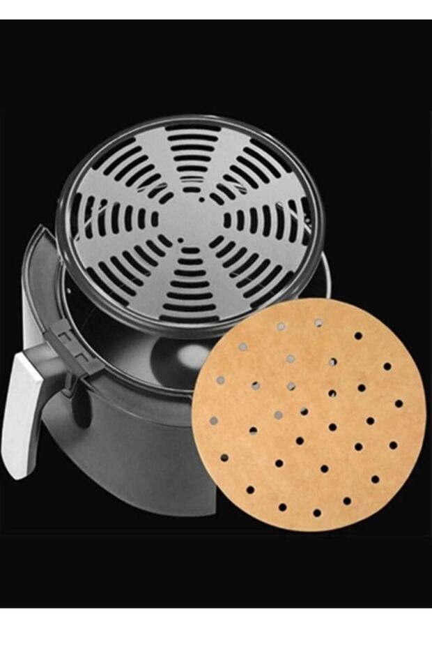 100 Adet Air Fryer Pişirme Kağıdı Tek Kullanımlık Yağ Geçirmez Kağıt Yuvarlak Delikli Model Airfryer - 6