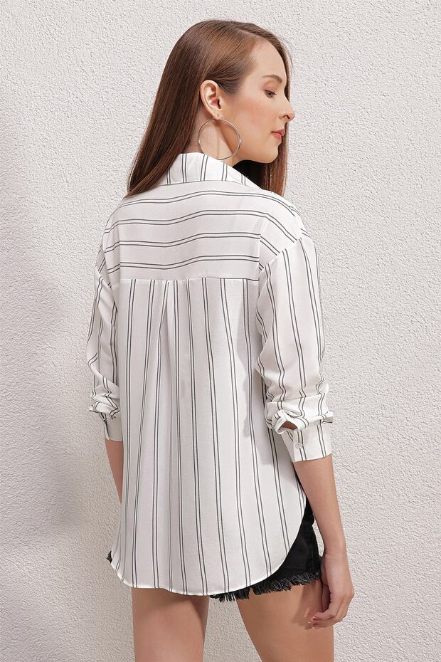 20143 Cepli Oversize Gömlek - Beyaz - 6