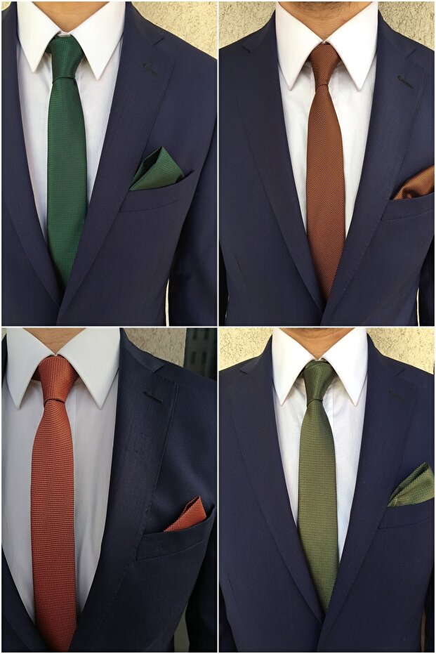 Green Tile Dark Orange Khaki 5 Cm Tie Handkerchief Set Krv-4k014916-set