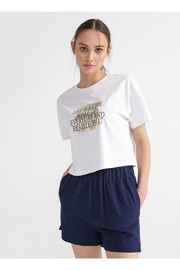 Lastikli Bel Basic Lacivert Kadın Şort Frankı - 1