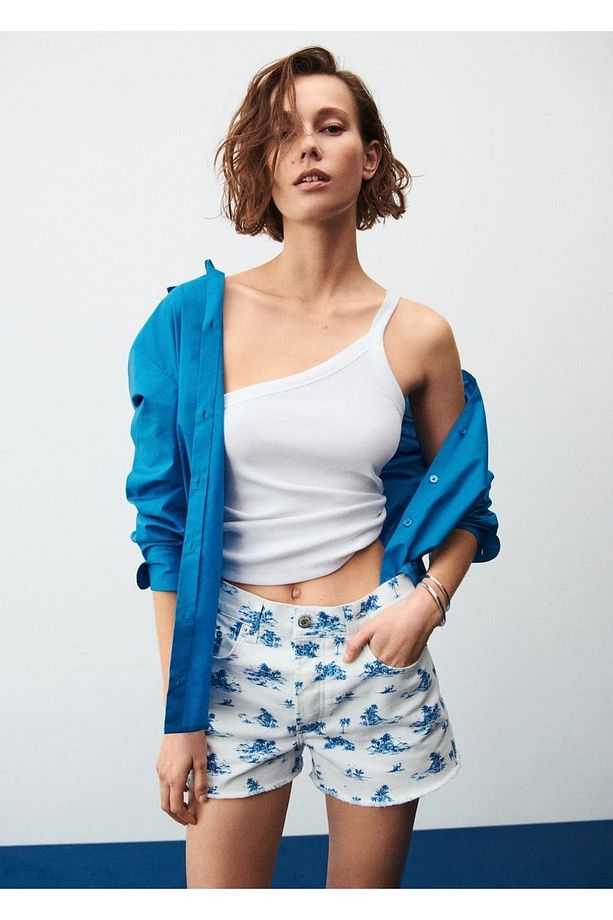 Desenli Denim Şort - 8