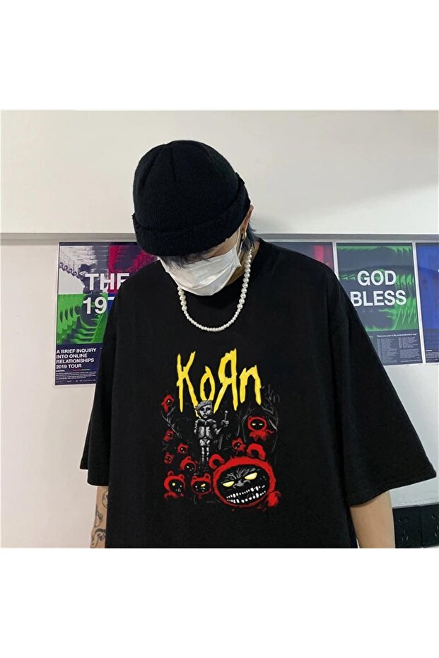 Rock Series Korn Poster Black Unisex Oversize T-shirt