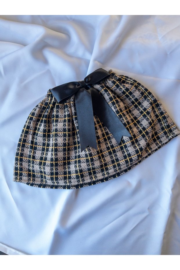 Mink Ribbon Detailed Gingham Girl's Skirt