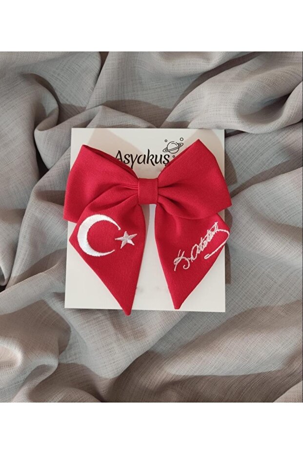 23 April Flag And Ataturk Signature Embroidered Bow Automatic Buckle