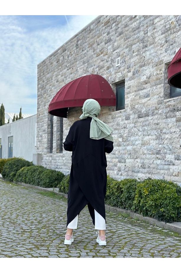 Tesettür Çapraz Kanguru Tunik Siyah Model-417 - 4