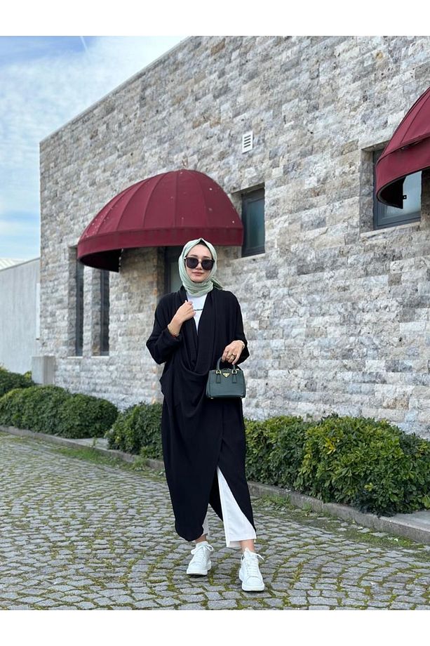 Tesettür Çapraz Kanguru Tunik Siyah Model-417 - 6