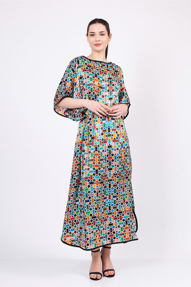Saf İpek Uzun Elbise Kaftan | Elhamra Desen 2 | Nomads Felt - 4