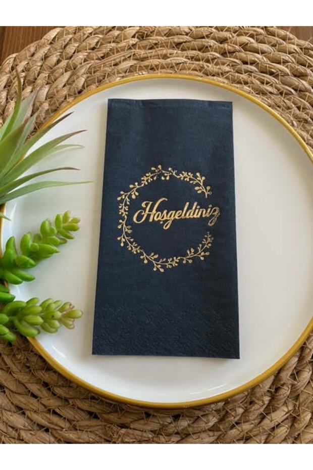 Gold Gilded Black Welcome Napkin