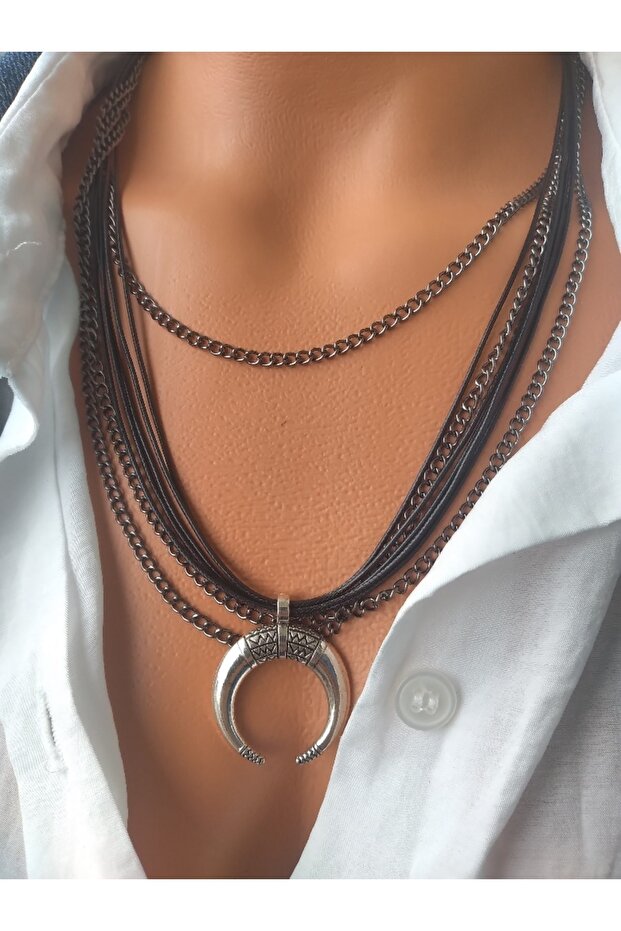 Deri Ay Çoklu Kolye - 1