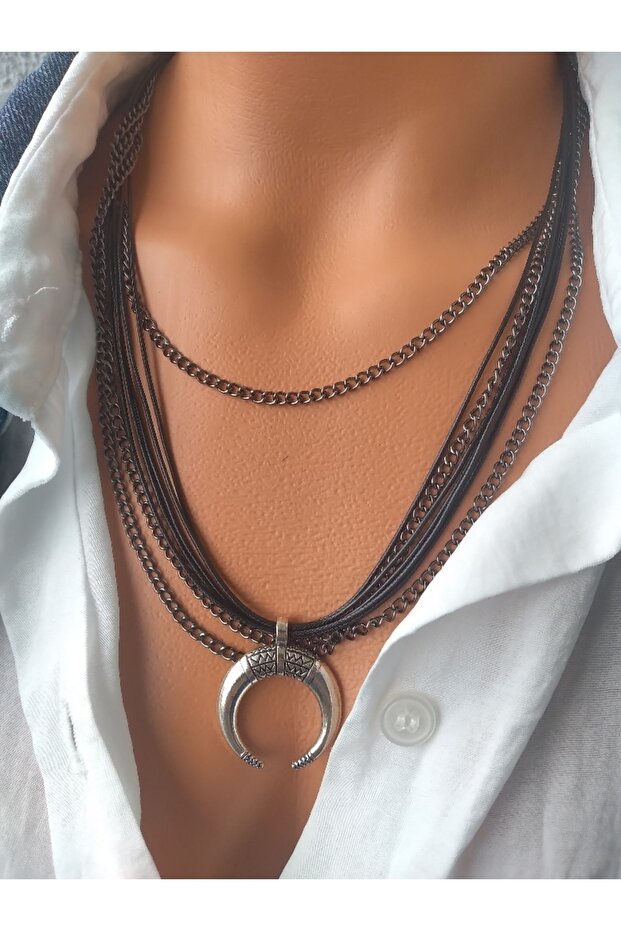 Deri Ay Çoklu Kolye - 2