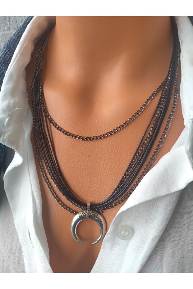 Deri Ay Çoklu Kolye - 3