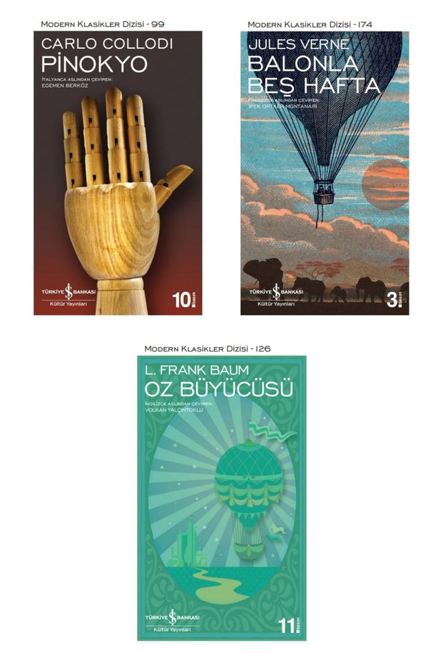 Oz Büyücüsü + Pinokyo + Balonla Beş Hafta - 3 Book Sets - Iş Bankası Special Sets Oz Büyücüsü Books