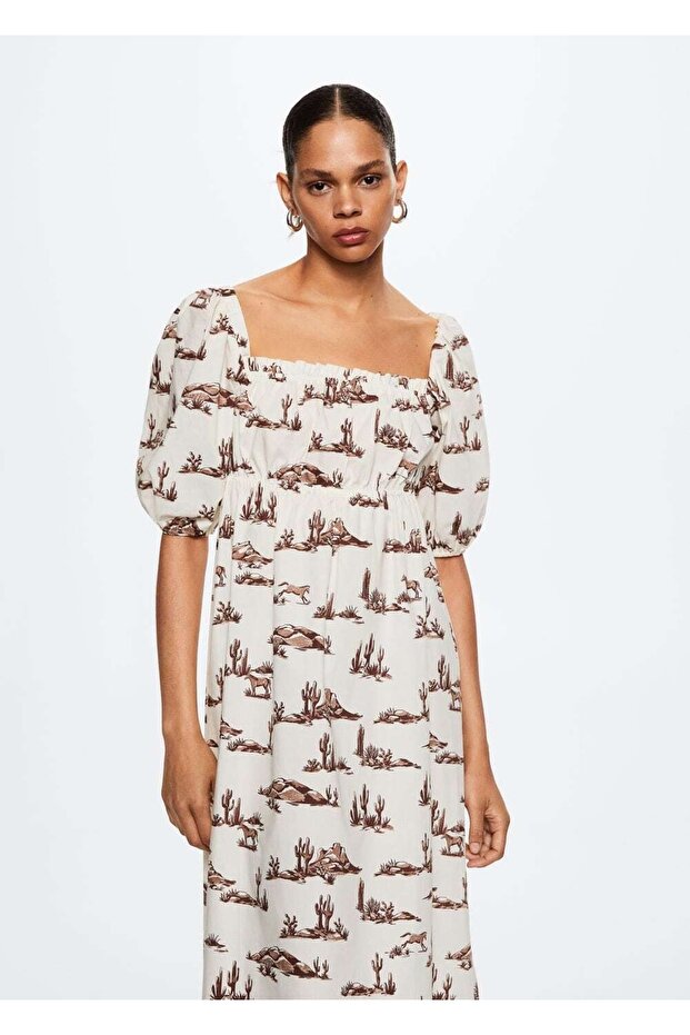 Desenli Pamuklu Elbise - 1