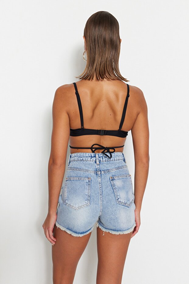Mavi Denim Yırtık Plaj Mini Yüksek Bel Şort & Bermuda TBESS23SR00037 - 5