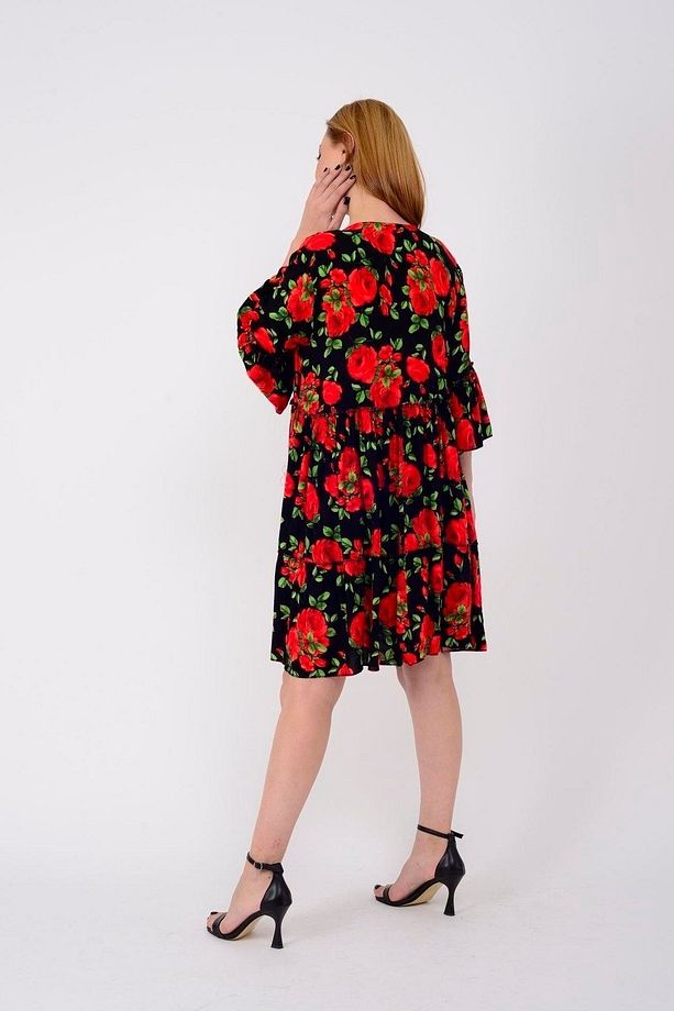 Çiçek Desenli Boho Kısa Ispanyol Elbise - 3