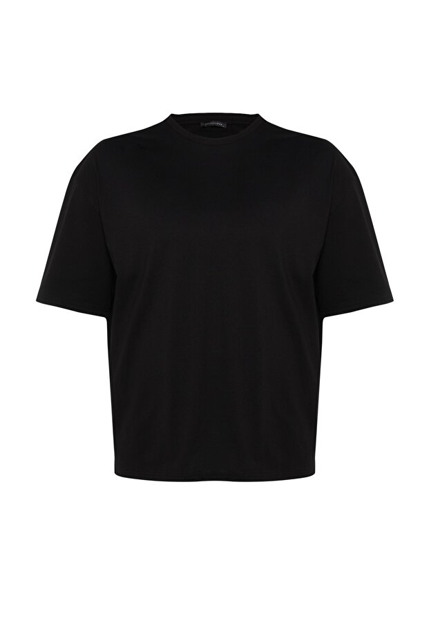 Büyük Beden Siyah Oversize/Geniş Kesim Rahat Basic %100 Pamuklu T-Shirt TMNSS23TS00139 - 13
