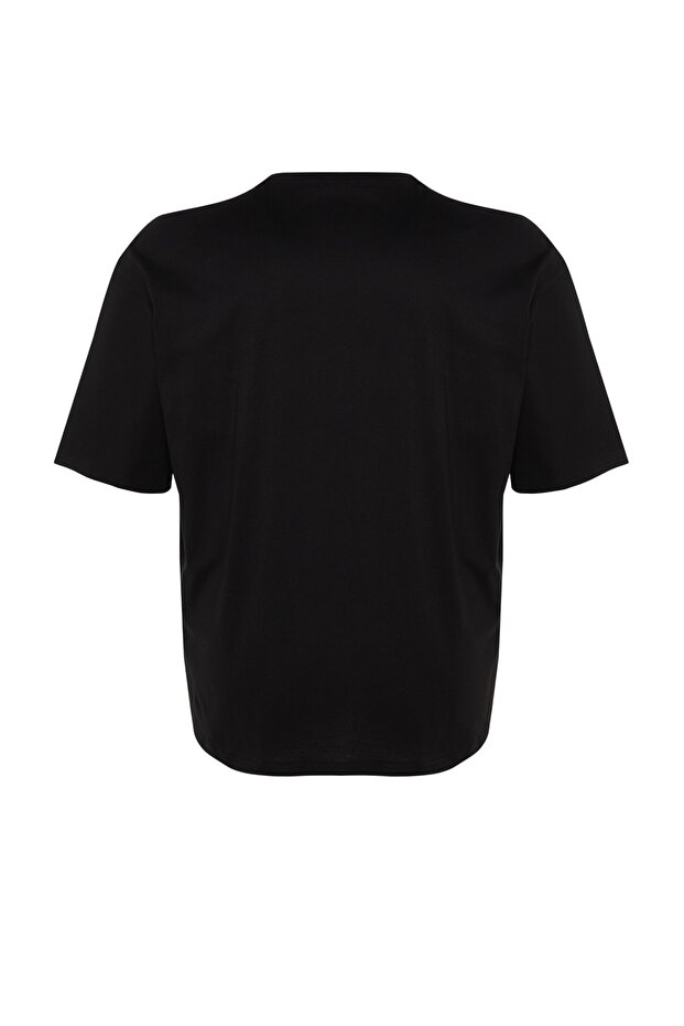 Büyük Beden Siyah Oversize/Geniş Kesim Rahat Basic %100 Pamuklu T-Shirt TMNSS23TS00139 - 14
