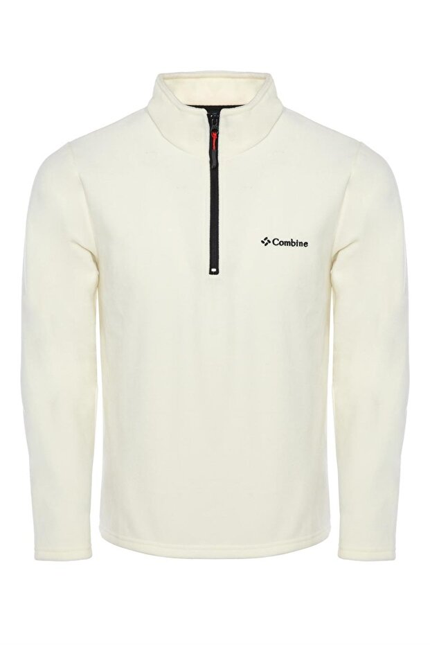Men's Fleece Ecru Color Half Zipper Bato Collar Outdoor Fleece