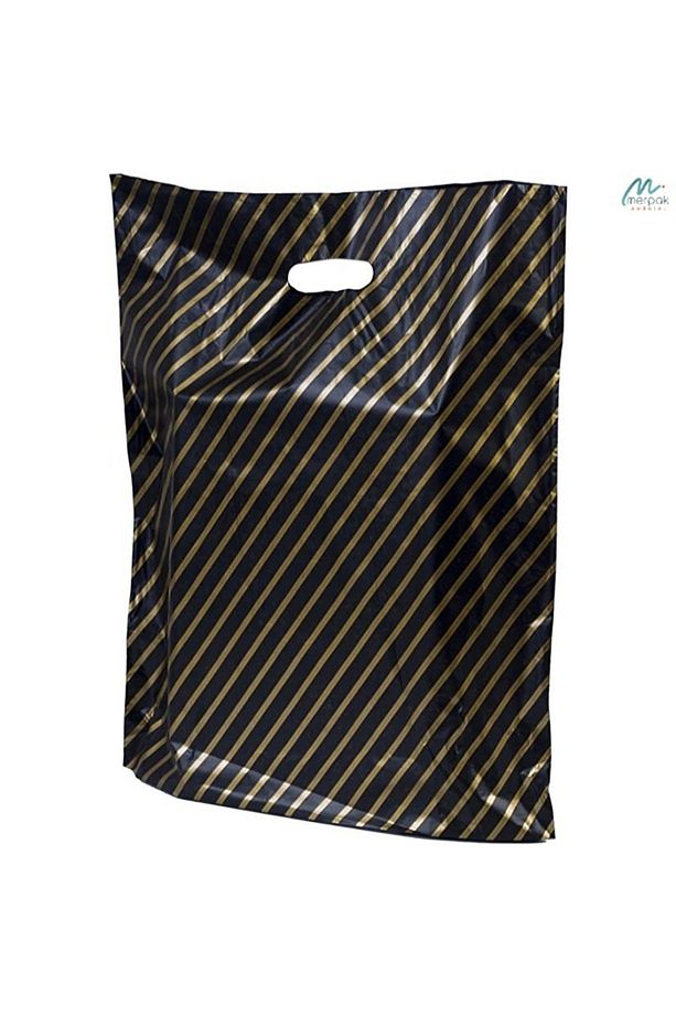 Çizgili Mağaza Poşeti (NO 5) 50 Adet 50x60 Cm Çizgili Takviyeli Poşet Diagonal Poşet - 1