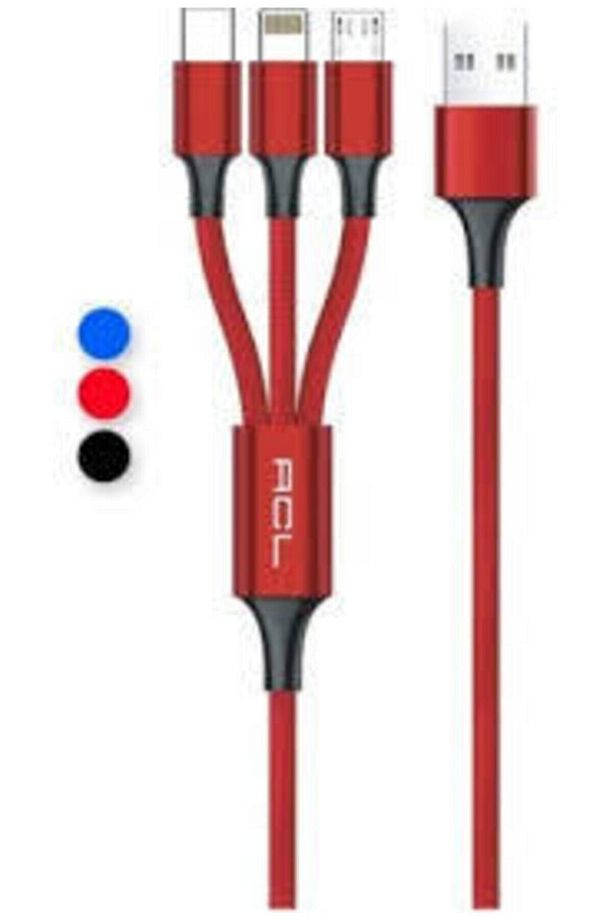 Ack-47 Primecord 3in1 Lightning, Micro, Type-c Metal Başlık Usb Şarj Kablosu - 1