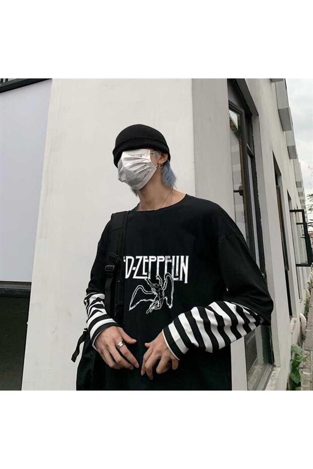 Eysa Printed Fake Sleeves Unisex Black T-shirt
