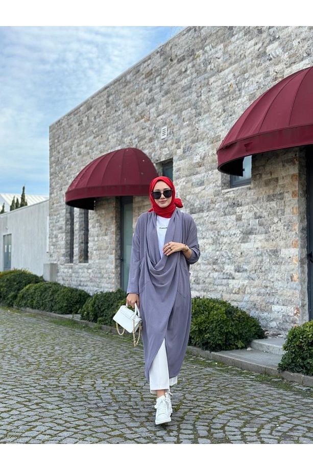 Tesettür Çapraz Kanguru Tunik Gri Model-417 - 1
