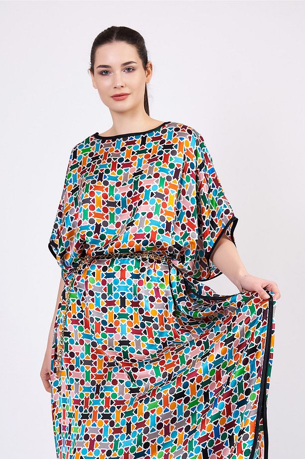 Saf İpek Uzun Elbise Kaftan | Elhamra Desen 2 | Nomads Felt - 3