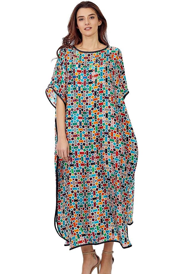 Saf İpek Uzun Elbise Kaftan | Elhamra Desen 2 | Nomads Felt - 5
