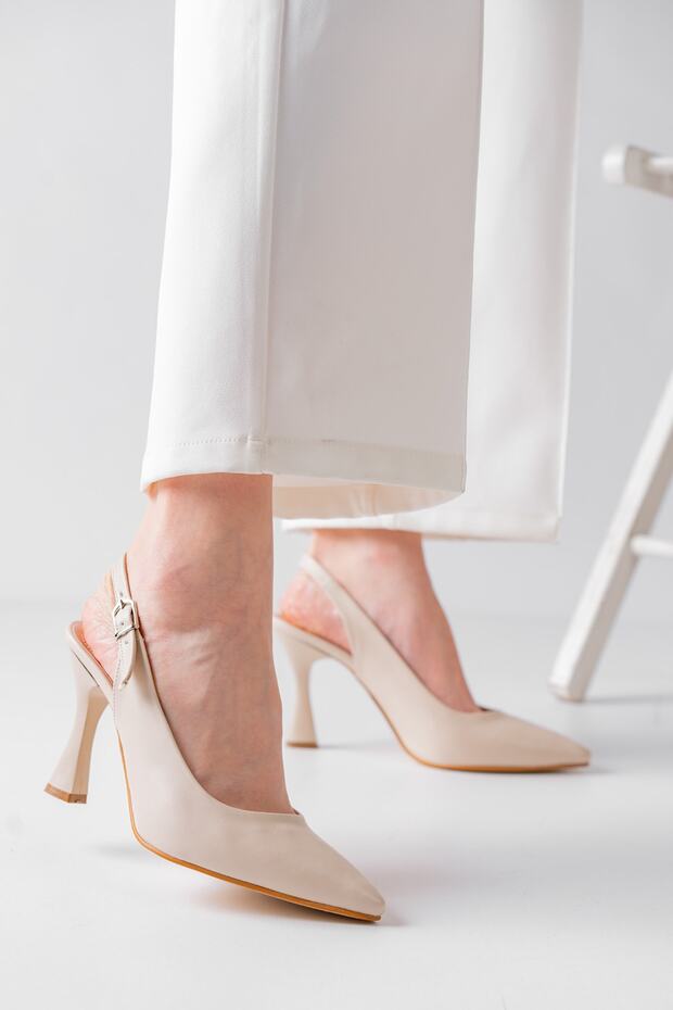 New Season Open Back Stiletto Beige Leather Daily Stylish Local Production Premium Product